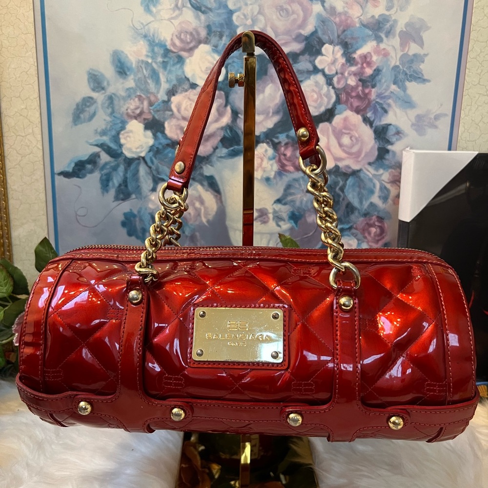 💜Balenciaga Papillon Handbag in Red Patent Leather